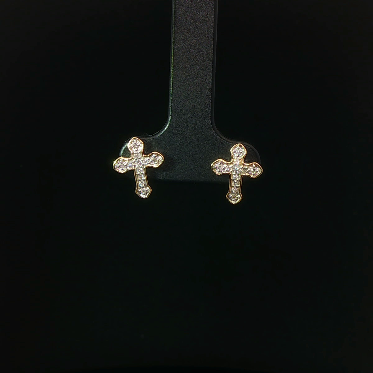 ARETES DE CRUZ EN ORO DE 14K CON DIAMANTES