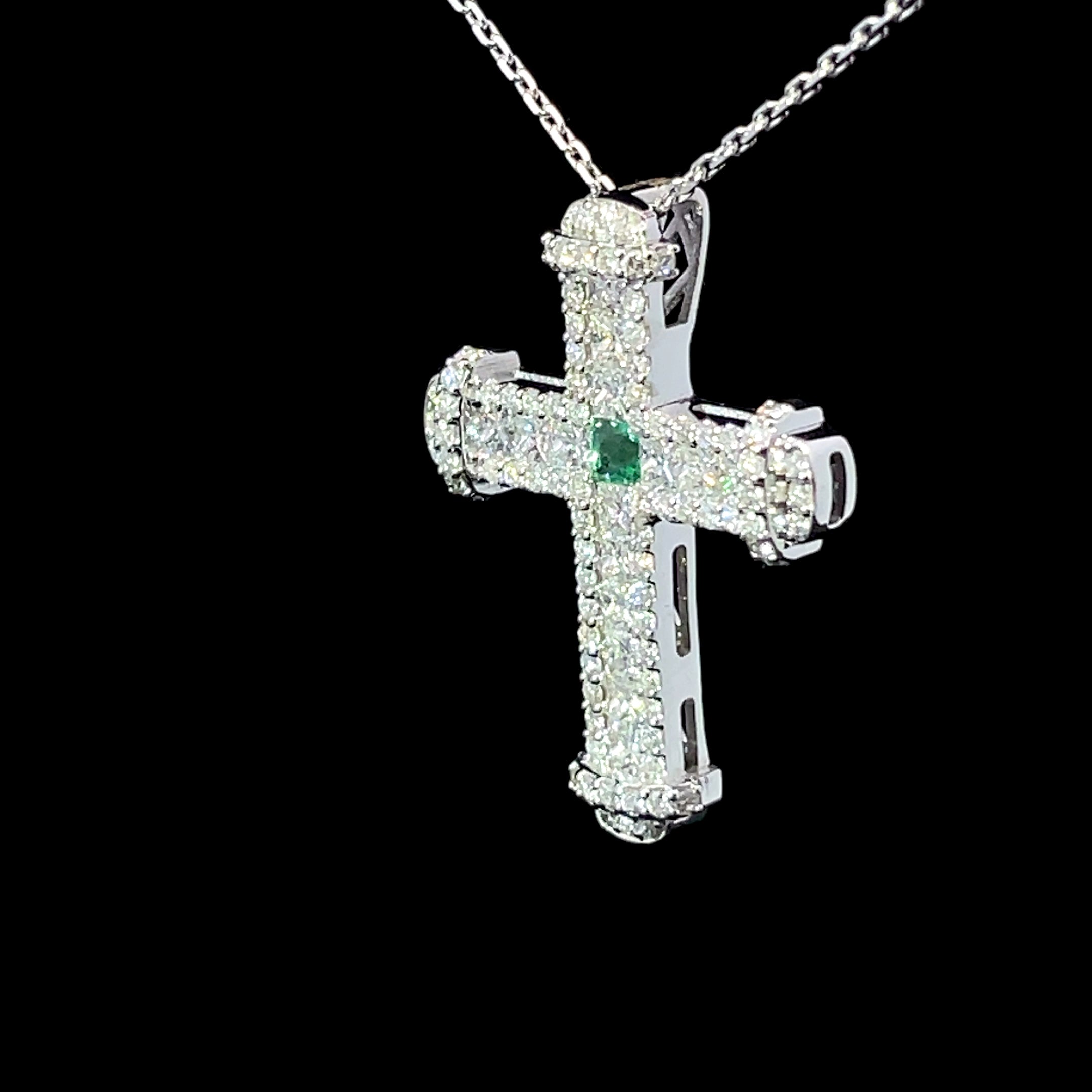 CRUZ DE ORO CON DIAMANTES Y ESMERALDA