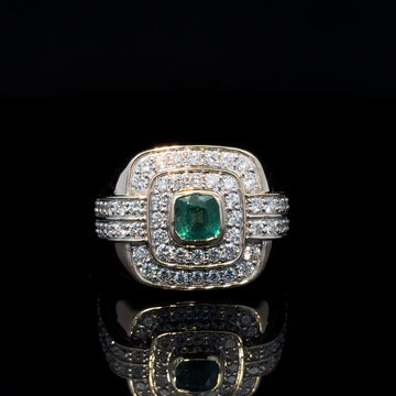 ANILLO DE ORO CON DIAMANTES Y ESMERALDA