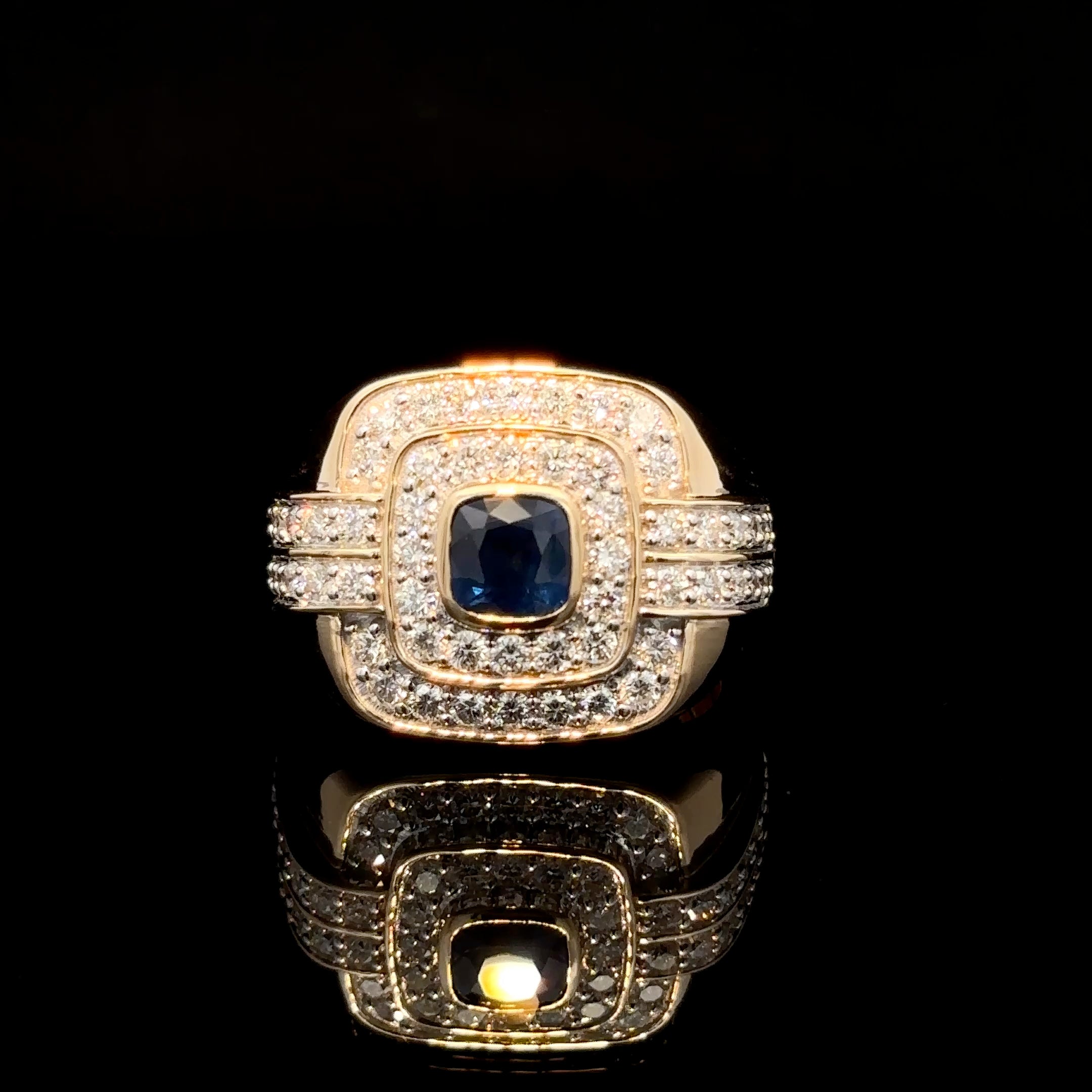 ANILLO DE ORO CON DIAMANTES Y ZAFIRO