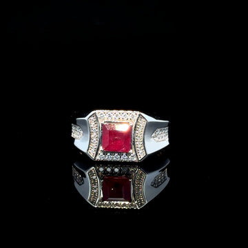 ANILLO DE ORO BLANCO CON DIAMANTE Y RUBI