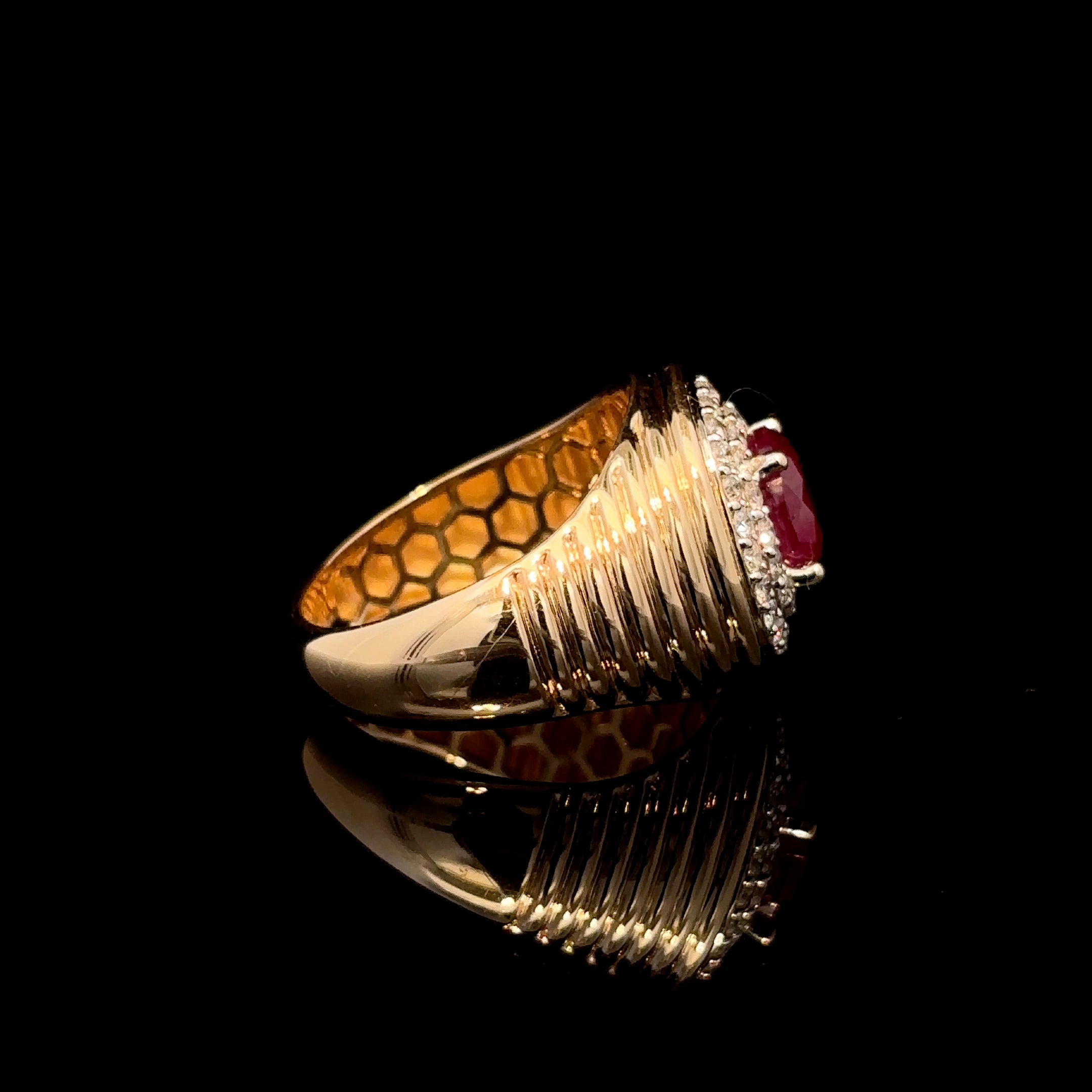 ANILLO DE ORO 14K CON DIAMANTE Y RUBI