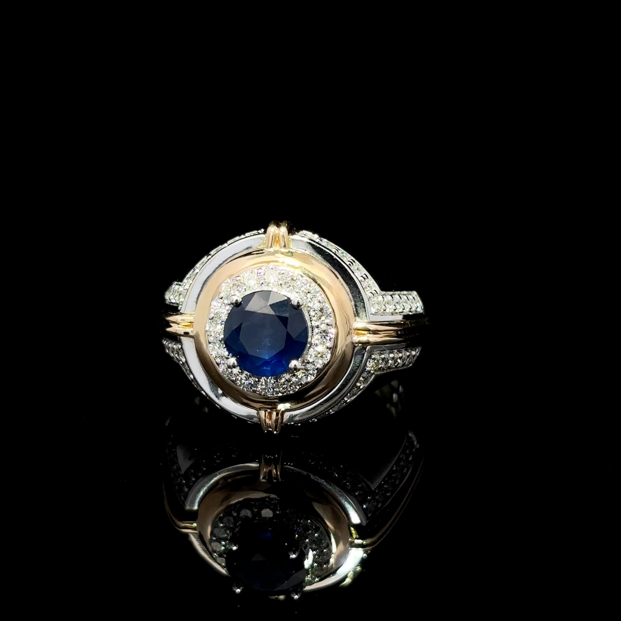 ANILLO DE ORO CON ZAFIRO Y DIAMANTE