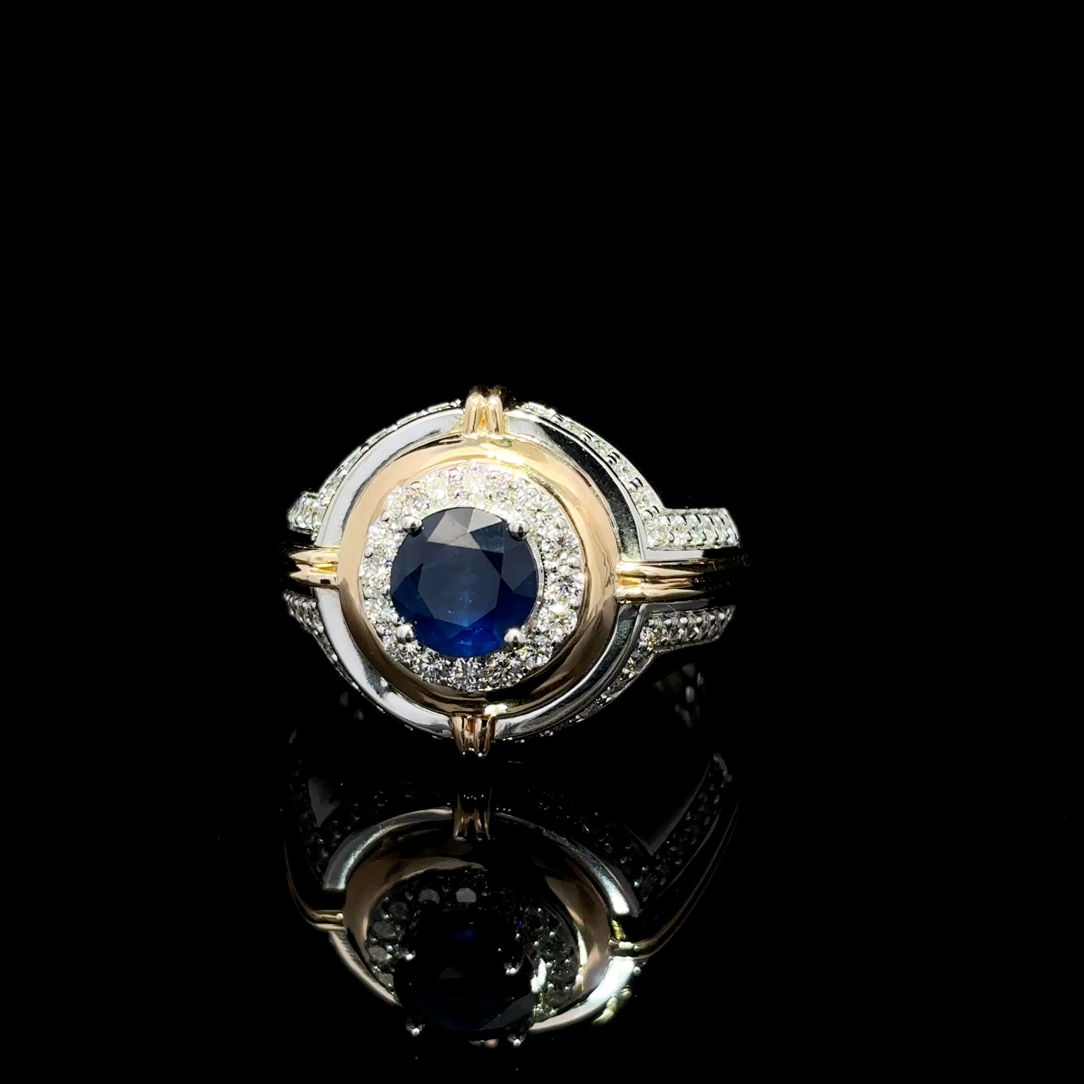 ANILLO DE ORO CON ZAFIRO Y DIAMANTE