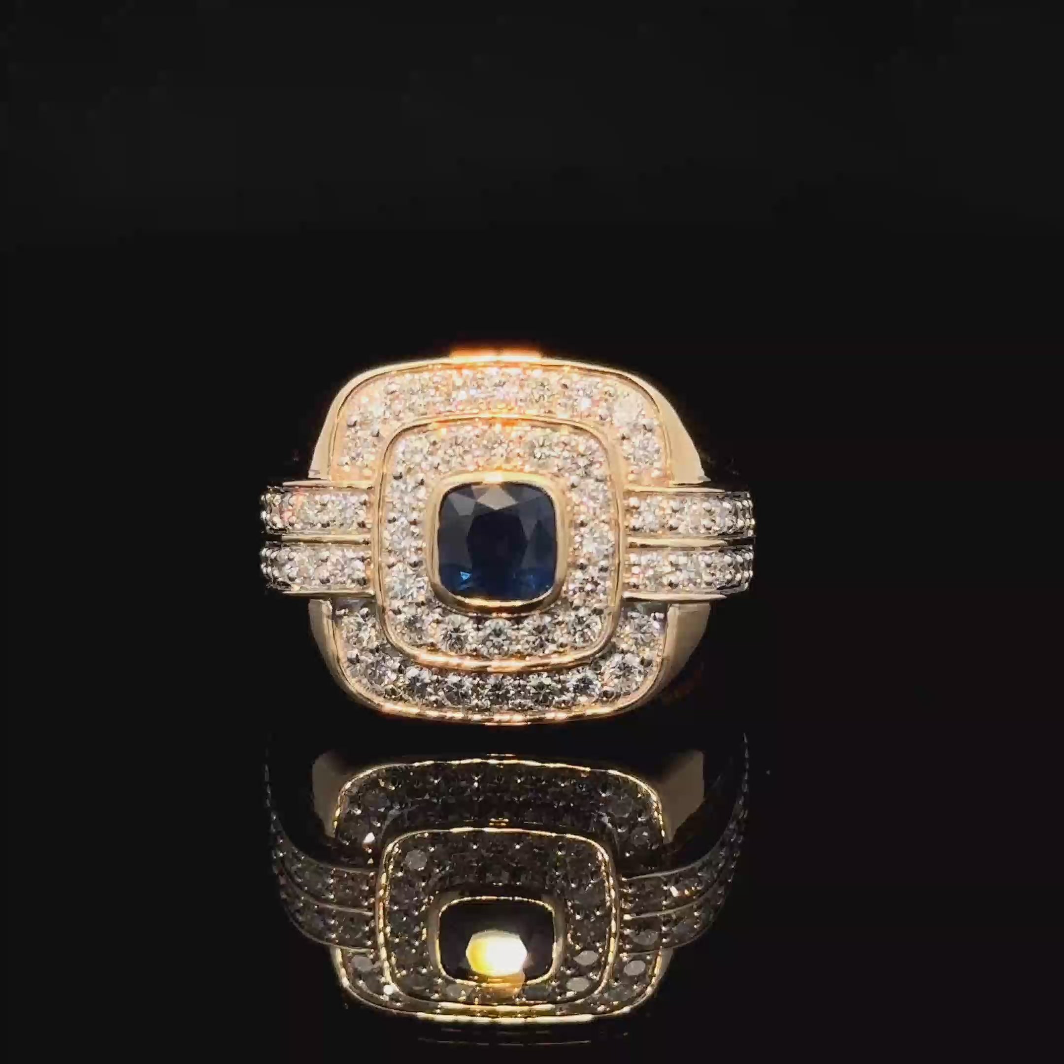 ANILLO DE ORO CON DIAMANTES Y ZAFIRO