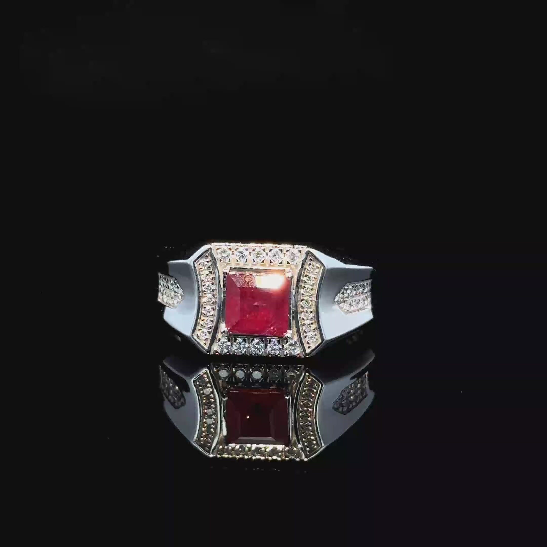 ANILLO DE ORO BLANCO CON DIAMANTE Y RUBI