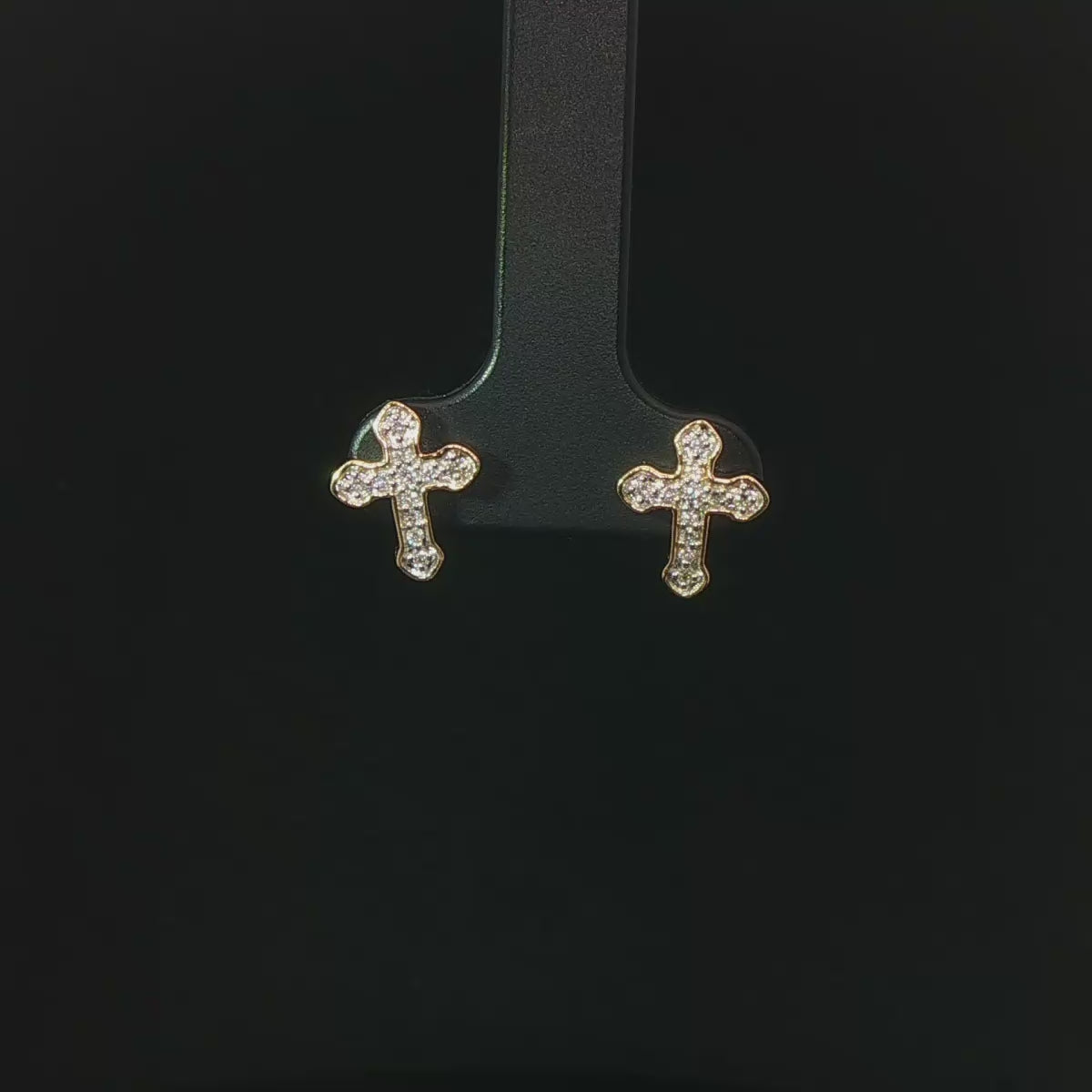 ARETES DE CRUZ EN ORO DE 14K CON DIAMANTES
