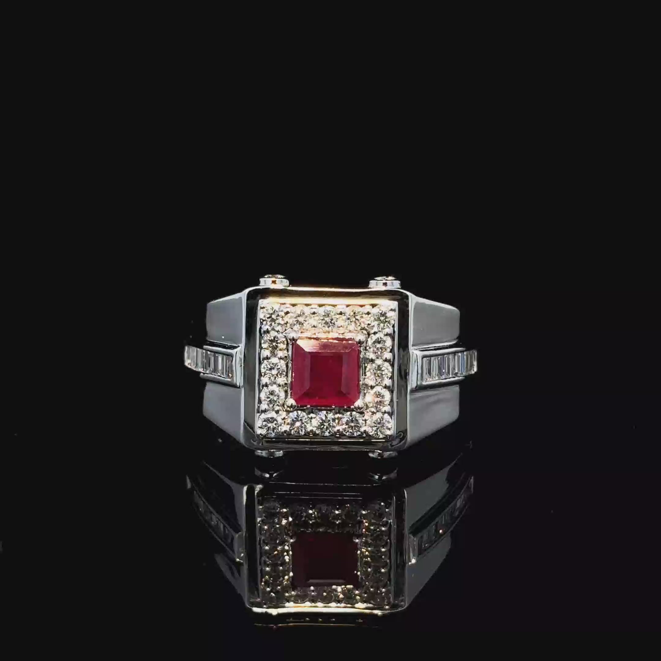 ANILLO DE ORO BLANCO CON DIAMANTE Y RUBI