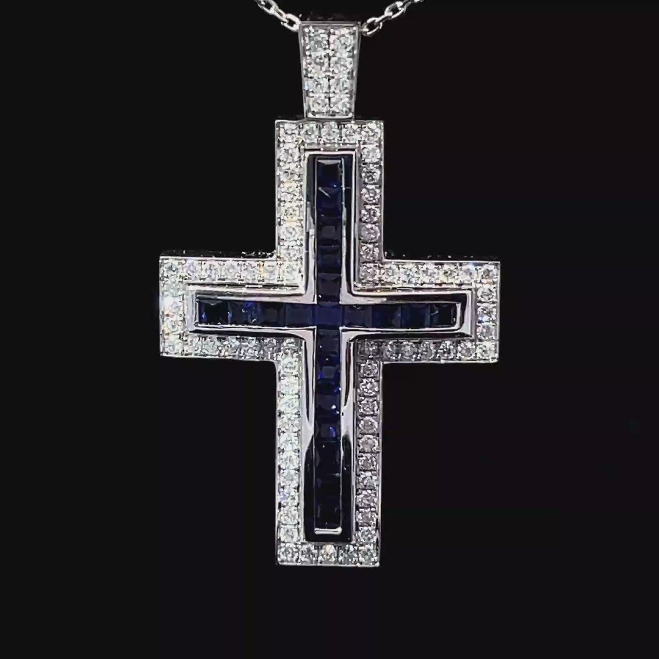 CRUZ DE ORO CON DIAMANTES Y ZAFIRO