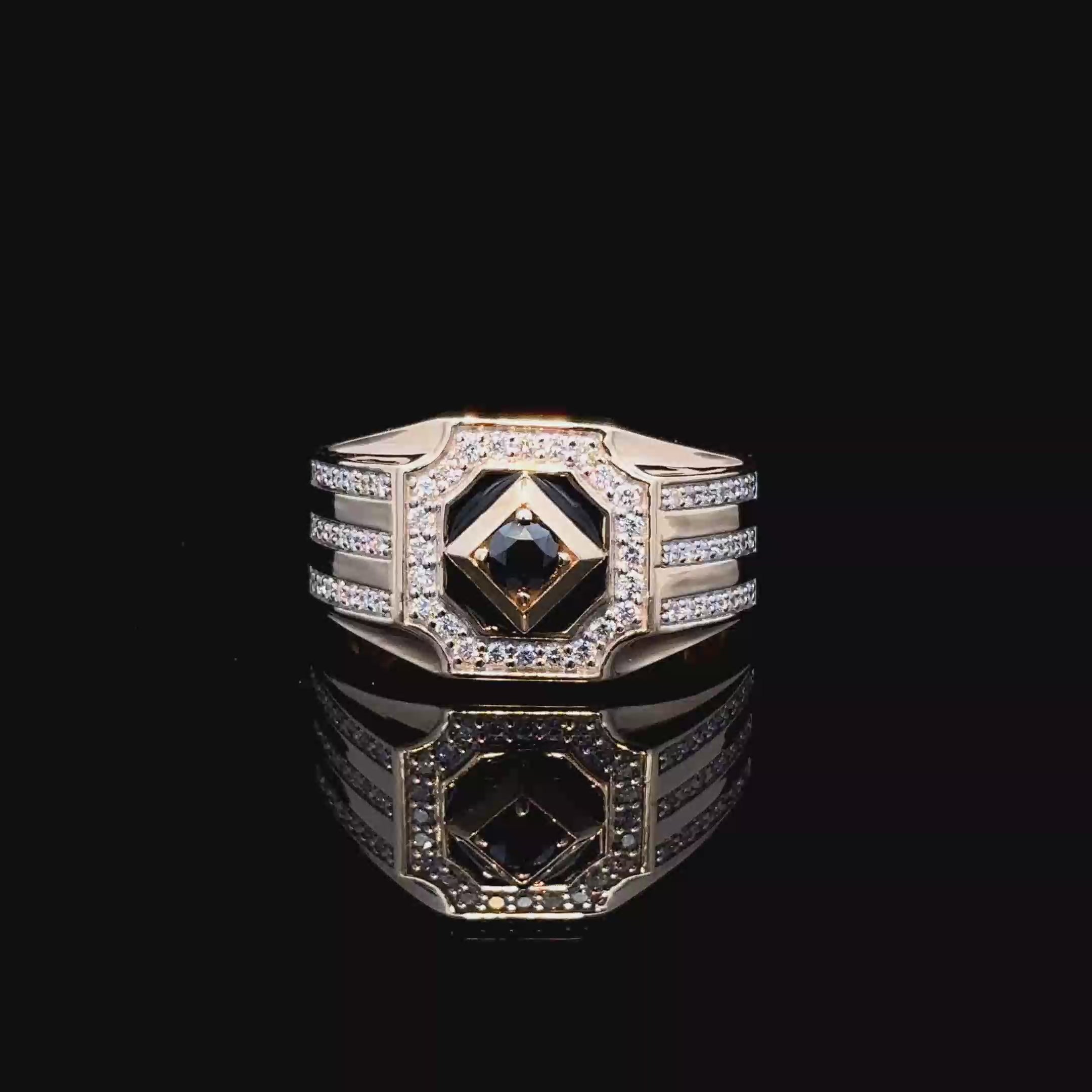 ANILLO DE ORO CON DIAMANTES BLANCOS Y NEGROS